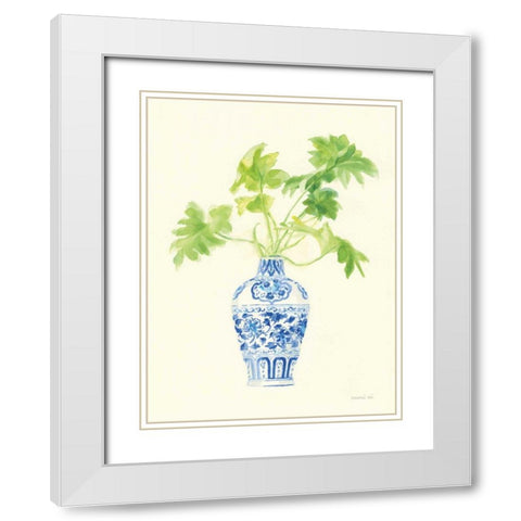 Palm Chinoiserie III White Modern Wood Framed Art Print with Double Matting by Nai, Danhui