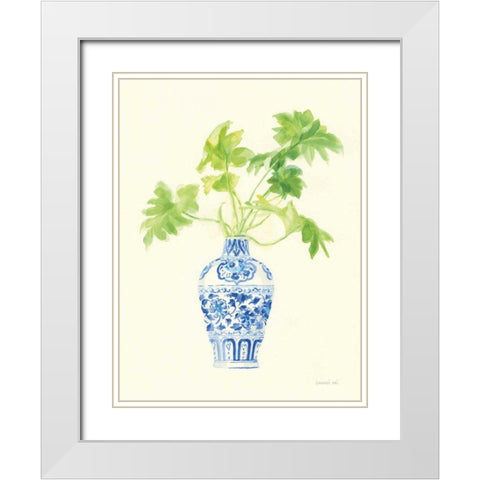 Palm Chinoiserie III White Modern Wood Framed Art Print with Double Matting by Nai, Danhui