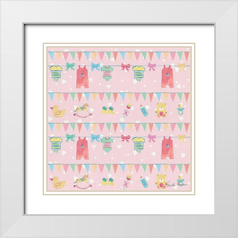 Happy Baby Pattern VIIB White Modern Wood Framed Art Print with Double Matting by Zaman, Farida