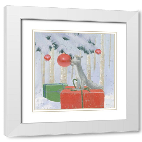 Christmas Critters Bright VII White Modern Wood Framed Art Print with Double Matting by Adams, Emily