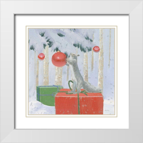 Christmas Critters Bright VII White Modern Wood Framed Art Print with Double Matting by Adams, Emily