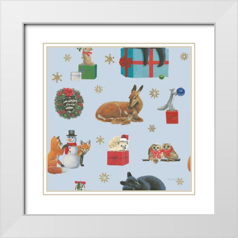 Christmas Critters Bright Pattern IIIA White Modern Wood Framed Art Print with Double Matting by Adams, Emily