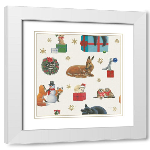 Christmas Critters Bright Pattern IIIB White Modern Wood Framed Art Print with Double Matting by Adams, Emily