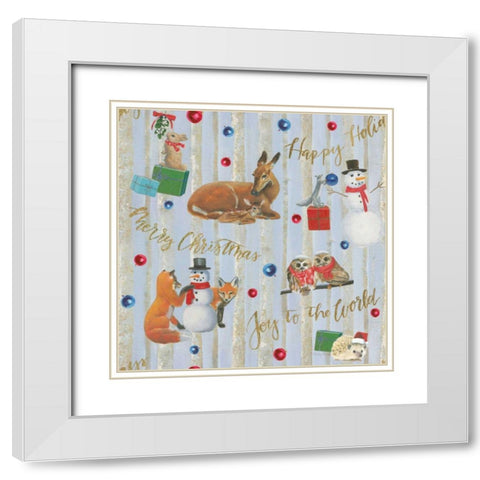 Christmas Critters Bright Pattern IVA White Modern Wood Framed Art Print with Double Matting by Adams, Emily