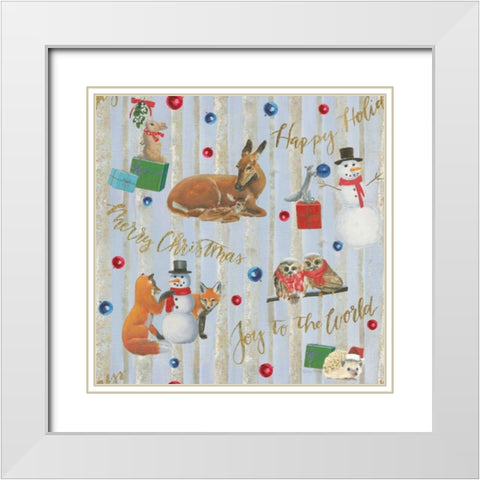 Christmas Critters Bright Pattern IVA White Modern Wood Framed Art Print with Double Matting by Adams, Emily
