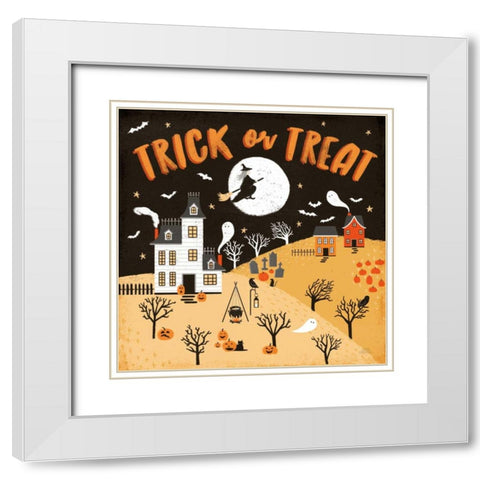 Spooky Village III Orange White Modern Wood Framed Art Print with Double Matting by Marshall, Laura