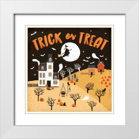 Spooky Village III Orange White Modern Wood Framed Art Print with Double Matting by Marshall, Laura