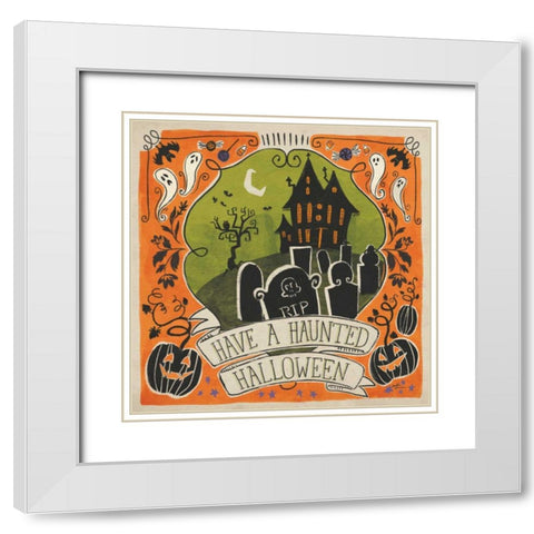 Stay Creepy III Orange White Modern Wood Framed Art Print with Double Matting by Penner, Janelle