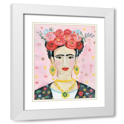 Homage to Frida White Modern Wood Framed Art Print with Double Matting by Zaman, Farida