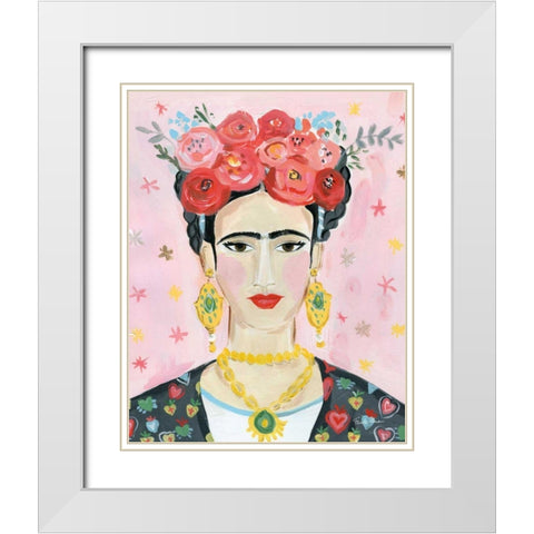 Homage to Frida White Modern Wood Framed Art Print with Double Matting by Zaman, Farida