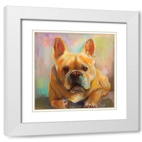 Frenchie White Modern Wood Framed Art Print with Double Matting by Vertentes, Jeanette