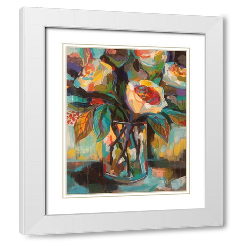 Stained Glass Floral White Modern Wood Framed Art Print with Double Matting by Vertentes, Jeanette