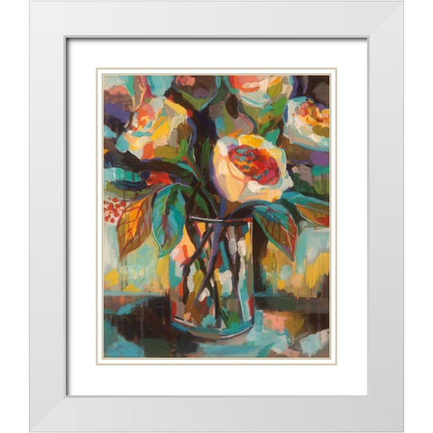 Stained Glass Floral White Modern Wood Framed Art Print with Double Matting by Vertentes, Jeanette