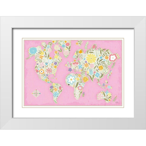 Floral World Pink White Modern Wood Framed Art Print with Double Matting by Mullan, Michael