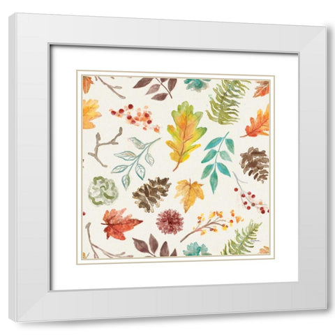 Autumn Friends Pattern IIA White Modern Wood Framed Art Print with Double Matting by Urban, Mary