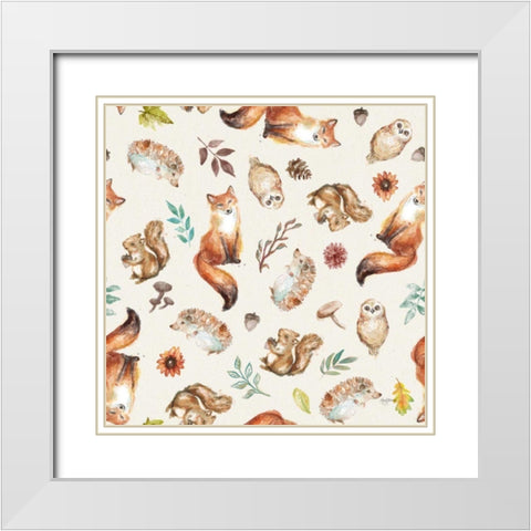 Autumn Friends Pattern IVA White Modern Wood Framed Art Print with Double Matting by Urban, Mary