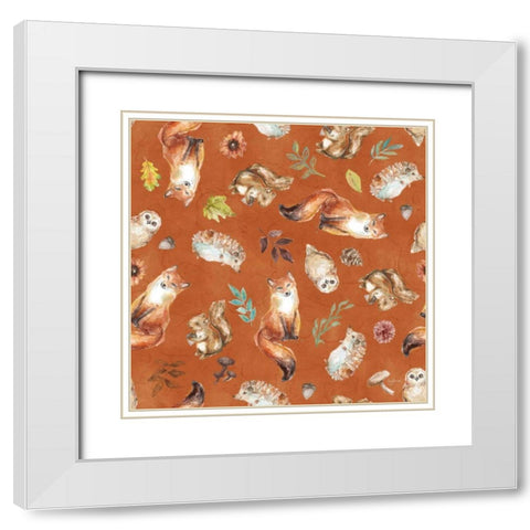 Autumn Friends Pattern IVB White Modern Wood Framed Art Print with Double Matting by Urban, Mary