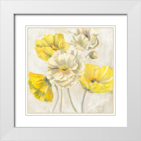 Gold and White Contemporary Poppies Neutral White Modern Wood Framed Art Print with Double Matting by Rowan, Carol