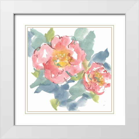 Peony in the Pink I on White White Modern Wood Framed Art Print with Double Matting by Paschke, Chris