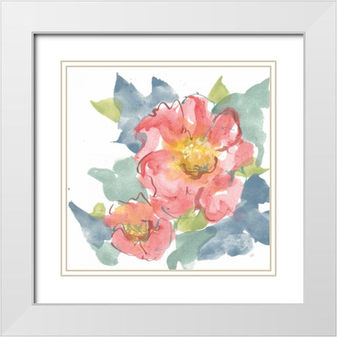 Peony in the Pink II on White White Modern Wood Framed Art Print with Double Matting by Paschke, Chris