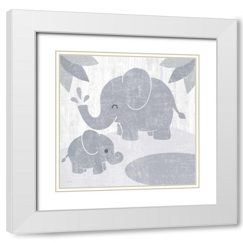 Safari Fun Elephant Gray no Border White Modern Wood Framed Art Print with Double Matting by Hershey, Moira