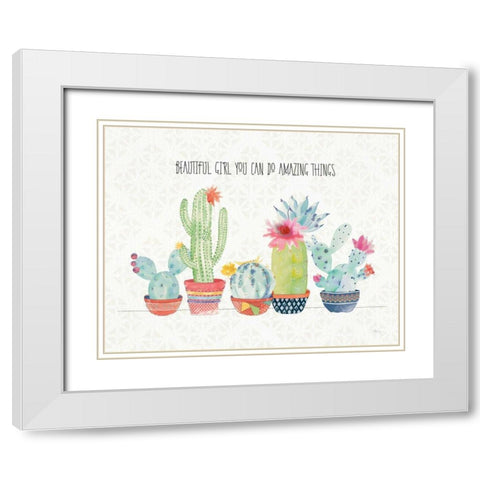 Sweet Succulents I Beautiful White Modern Wood Framed Art Print with Double Matting by Pela Studio