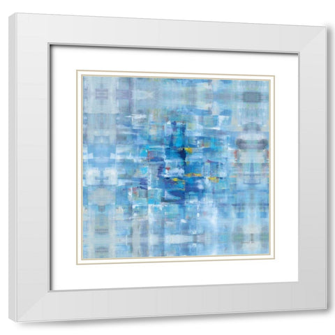 Abstract Squares Blue White Modern Wood Framed Art Print with Double Matting by Nai, Danhui