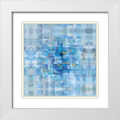 Abstract Squares Blue White Modern Wood Framed Art Print with Double Matting by Nai, Danhui