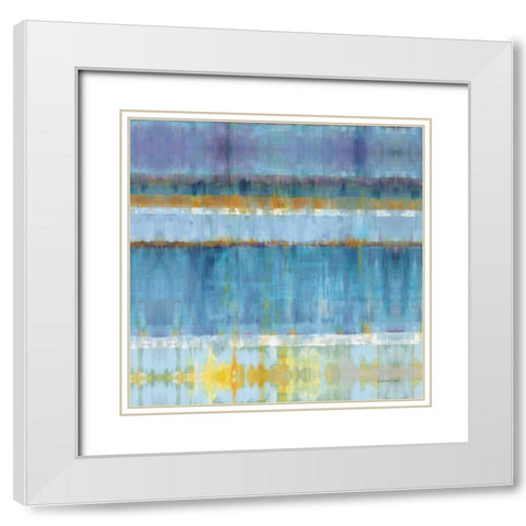Abstract Stripes Blue White Modern Wood Framed Art Print with Double Matting by Nai, Danhui