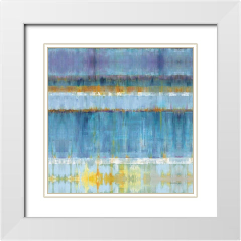 Abstract Stripes Blue White Modern Wood Framed Art Print with Double Matting by Nai, Danhui
