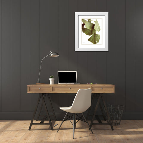Ginko Color on White White Modern Wood Framed Art Print with Double Matting by Van Swearingen, Debra