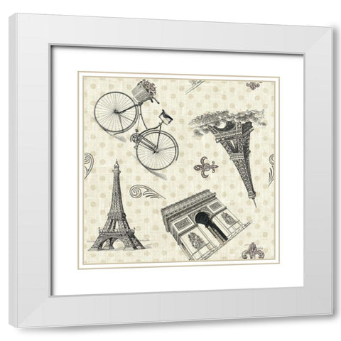 Paris Farmhouse Pattern IA White Modern Wood Framed Art Print with Double Matting by Pela Studio