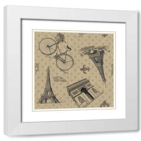 Paris Farmhouse Pattern IB White Modern Wood Framed Art Print with Double Matting by Pela Studio