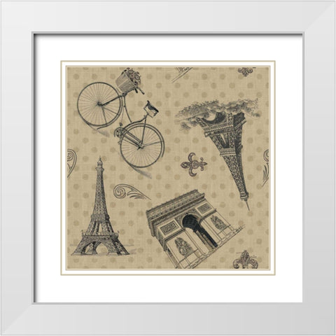 Paris Farmhouse Pattern IB White Modern Wood Framed Art Print with Double Matting by Pela Studio
