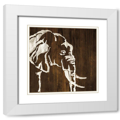 White Elephant on Dark Wood White Modern Wood Framed Art Print with Double Matting by Paschke, Chris