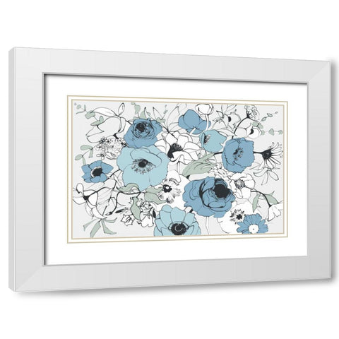 Watercolor Black Lined Poppies Mix White Modern Wood Framed Art Print with Double Matting by Novak, Shirley