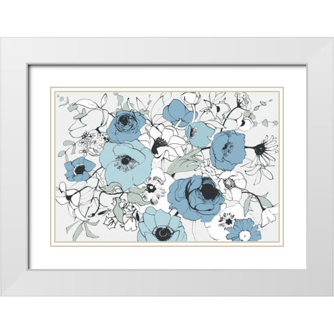Watercolor Black Lined Poppies Mix White Modern Wood Framed Art Print with Double Matting by Novak, Shirley