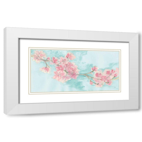 Cherry Blossom II Teal White Modern Wood Framed Art Print with Double Matting by Paschke, Chris
