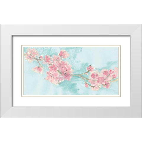 Cherry Blossom II Teal White Modern Wood Framed Art Print with Double Matting by Paschke, Chris