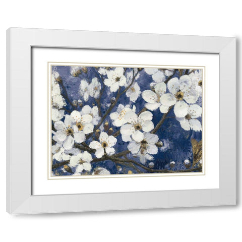 Cherry Blossoms I Indigo Crop White Modern Wood Framed Art Print with Double Matting by Wiens, James