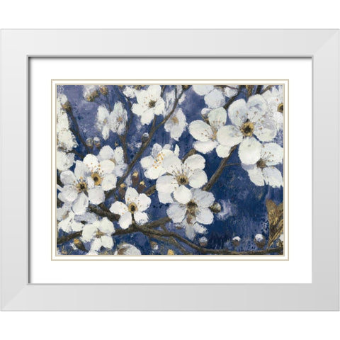 Cherry Blossoms I Indigo Crop White Modern Wood Framed Art Print with Double Matting by Wiens, James