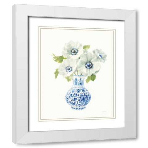 Floral Chinoiserie White I White Modern Wood Framed Art Print with Double Matting by Nai, Danhui