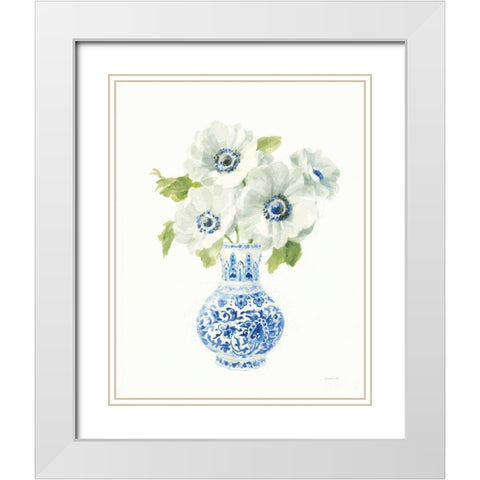 Floral Chinoiserie White I White Modern Wood Framed Art Print with Double Matting by Nai, Danhui