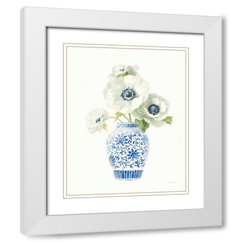 Floral Chinoiserie White II White Modern Wood Framed Art Print with Double Matting by Nai, Danhui