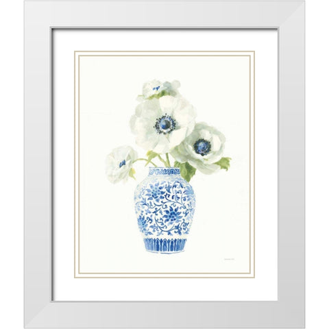 Floral Chinoiserie White II White Modern Wood Framed Art Print with Double Matting by Nai, Danhui