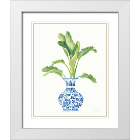 Palm Chinoiserie White I White Modern Wood Framed Art Print with Double Matting by Nai, Danhui