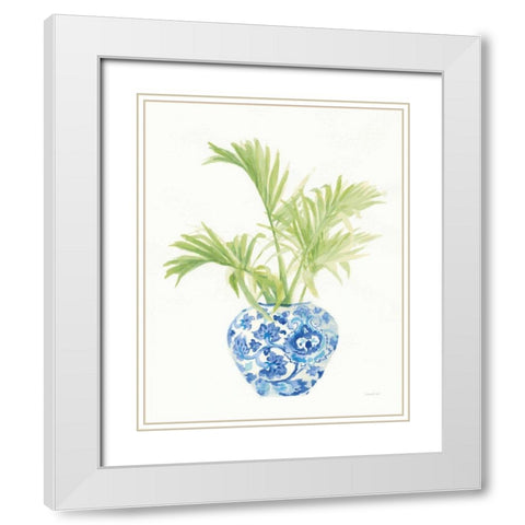 Palm Chinoiserie White II White Modern Wood Framed Art Print with Double Matting by Nai, Danhui