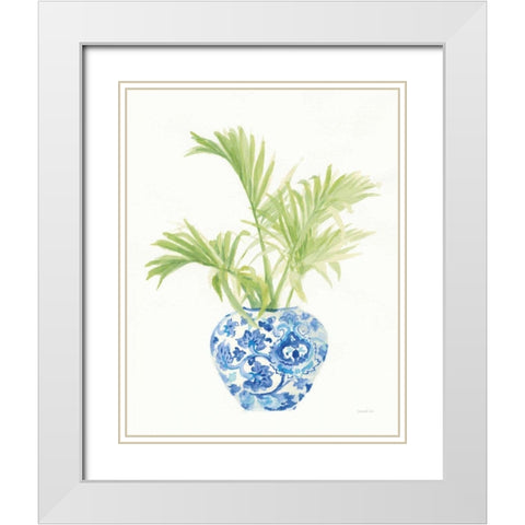 Palm Chinoiserie White II White Modern Wood Framed Art Print with Double Matting by Nai, Danhui