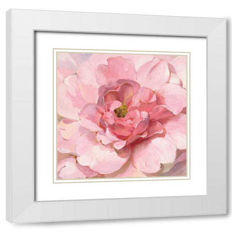 Blushing Peony White Modern Wood Framed Art Print with Double Matting by Nai, Danhui