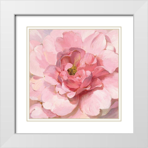 Blushing Peony White Modern Wood Framed Art Print with Double Matting by Nai, Danhui